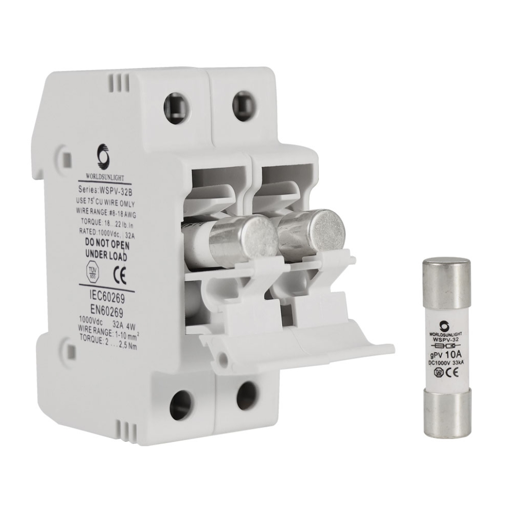 CE WSPV-32B 2Pole double pole 1000v 10,12,15,16,20,25,32 amp dc fuse with fuse holder