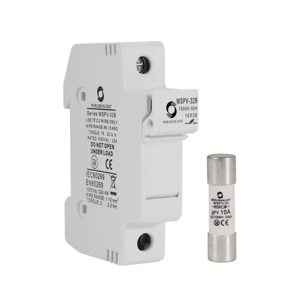 CE TUV WSPV-32B 1000V DC 10A 12A 15A 16A 20A 25A 30A 32A SOLAR PV FUSE with FUSE HOLDER